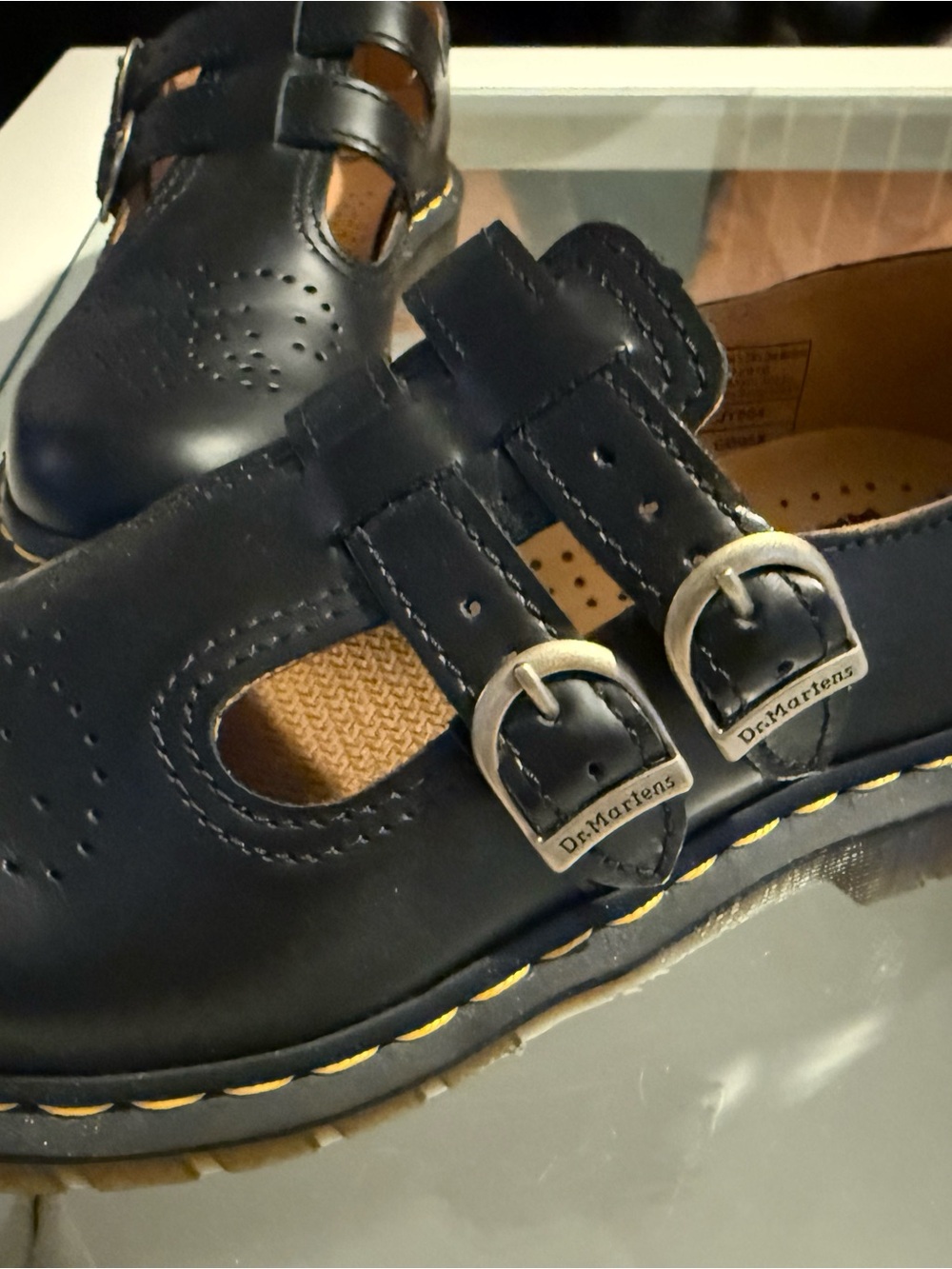 New-Dr. Martens black Leather Double-Buckle Mary Jane Shoes